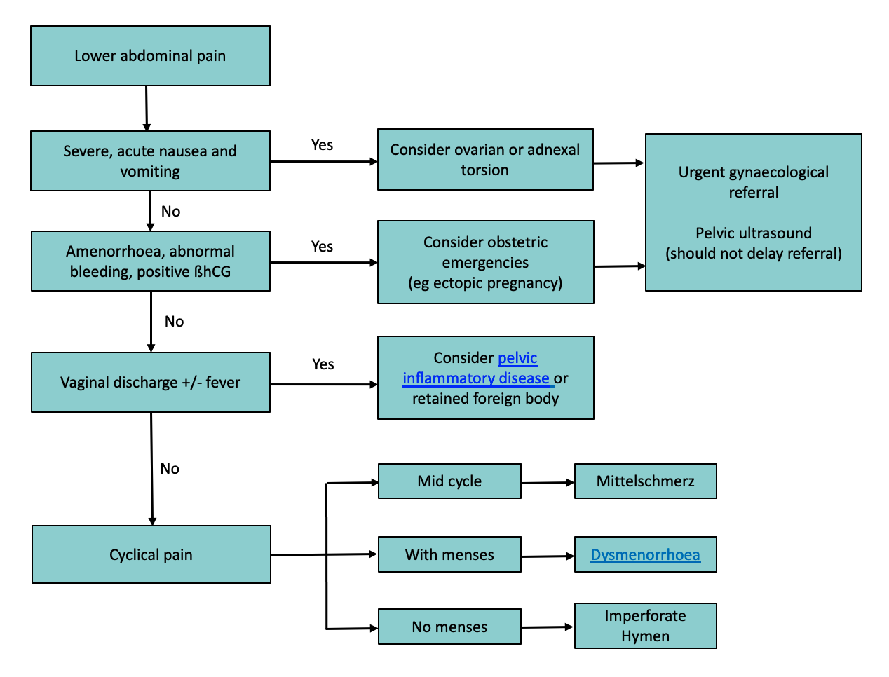 Adolescent gynaecology - lower abdominal pain diagram