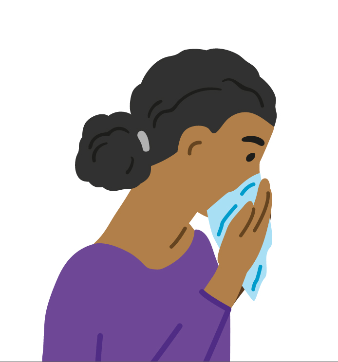 Girl-with-brown-skin-and-black-curly-hair-in-purple-top-blowing-nose