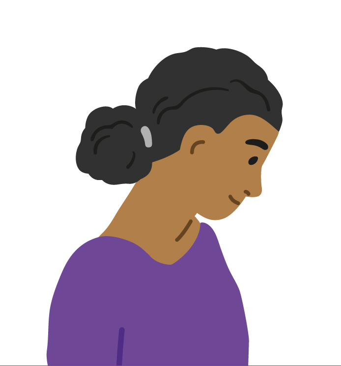 Girl-with-brown-skin-and-black-curly-hair-in-purple-top-looking-down