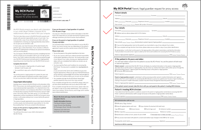 My RCH Portal Parent Form