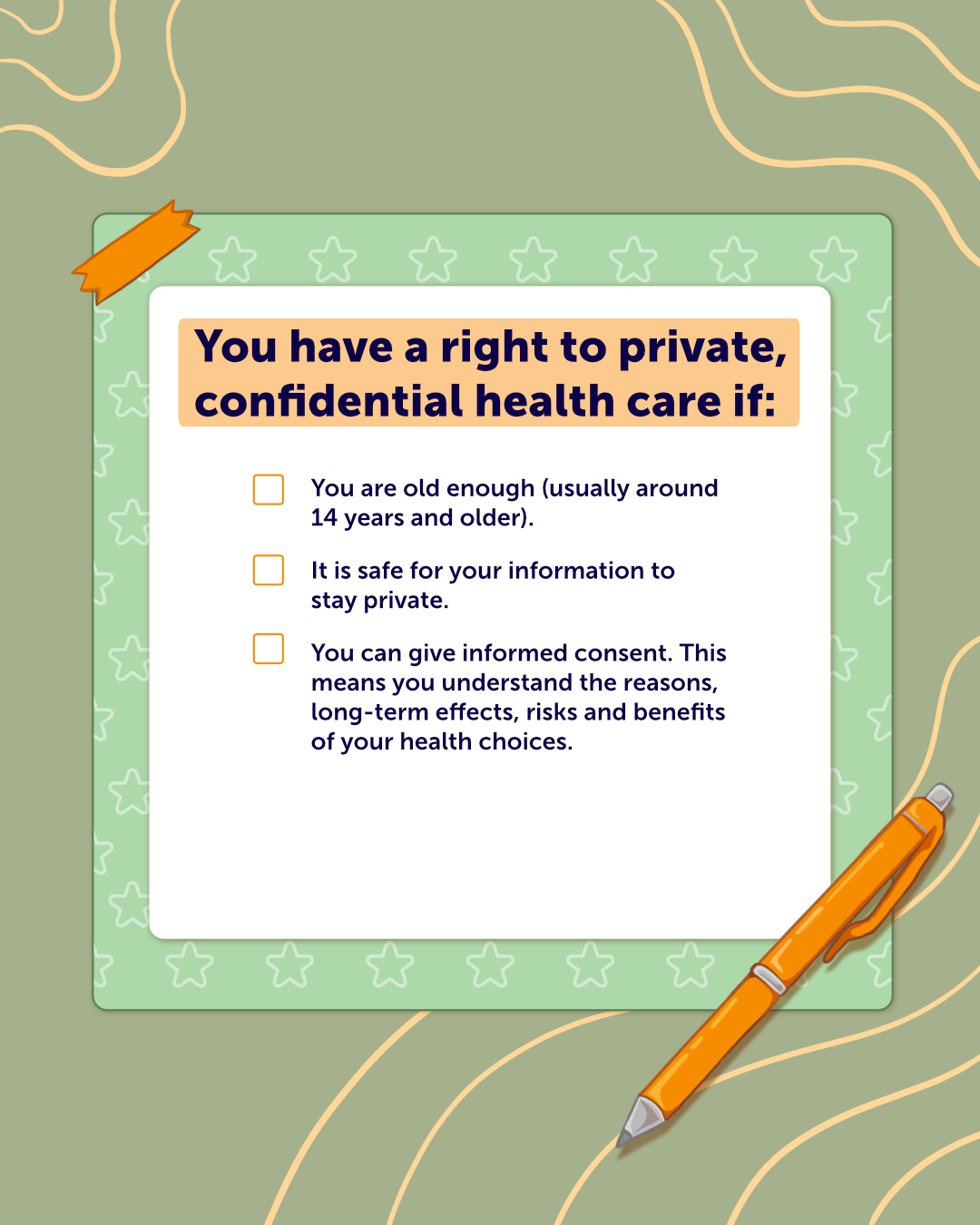Illustration showing when young people are entitled to private and confidential health care.