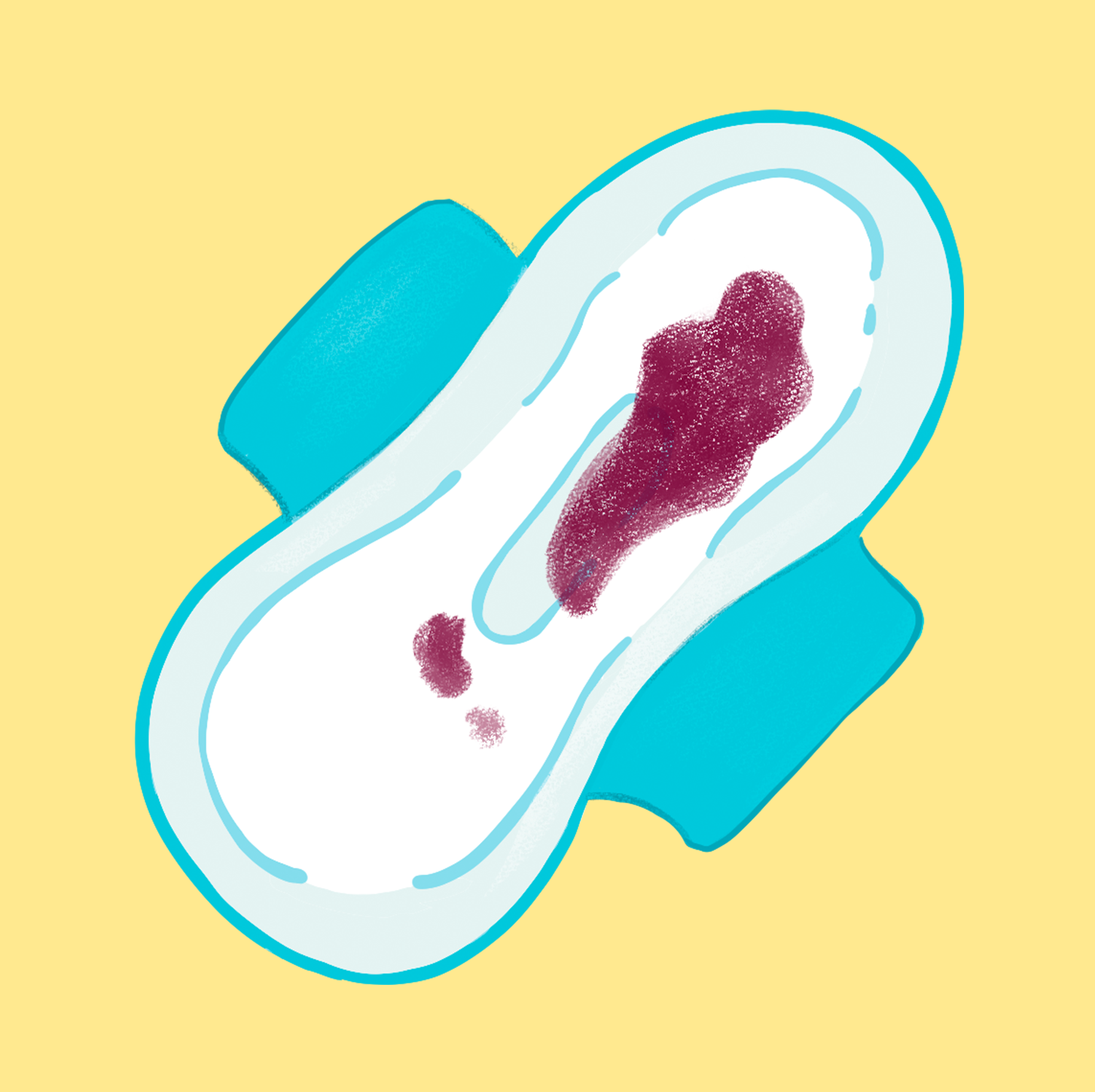 Illustration of a menstrual pad with period blood on itr
